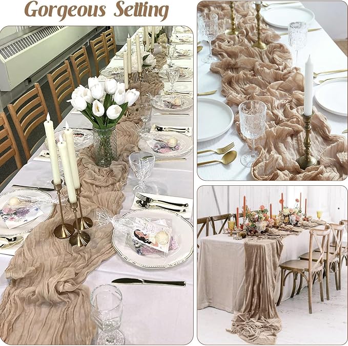 Nude Cheesecloth Table Runner 10ft Gauze Runner Boho Rustic Light Brown Cheese - Image 5