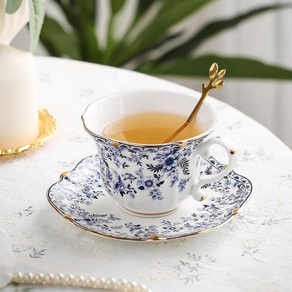 TATSUMI Country Roses Bone China Tea Cup and Saucer Set, 6 Pieces, Vintage Style - Image 5