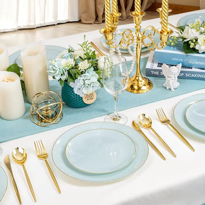 PULOTE 100PCS Sage Green Plastic Plates - Disposable Sage Green Include 50 Dinner / 50 Dessert Plates for Party, Wedding&Easter