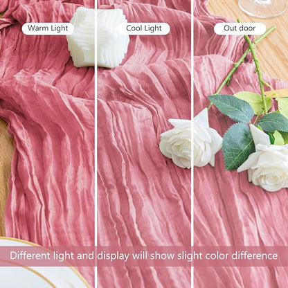 Cheesecloth Table Runner 10FT Pink Boho Gauze Rustic Sheer Table Runners | - Image 8