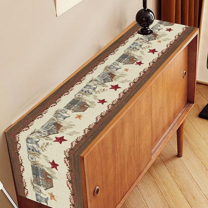 Farmhouse Texas Table Runner, Rustic Western Barn Texas Star Berries Brown - Image 2
