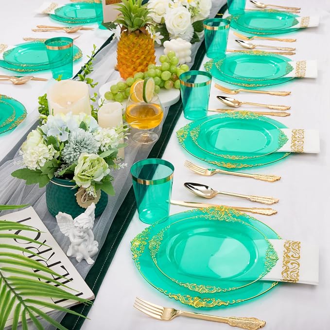 350 Pcs Green Gold Plates for St. Patrick's Day | Green Party Plates Set for 50 - Image 8