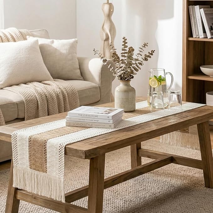OurWarm Splicing Burlap Table Runner Farmhouse Style, Boho Table Runner Modern - Image 6