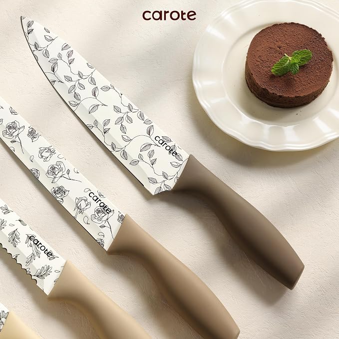CAROTE Kitchen Knife Set, 6 Floral Knives - Image 6
