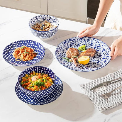 Sweejar 18 Pieces Ceramic Dinnerware Sets, Handmade Plates and Bowls Sets, Highly Scratch Resistant Dishes Set for Kitchen,Porcelain Dishwasher & Microwave Safe Dishes Set,Service for 6 (Vintage Blue)