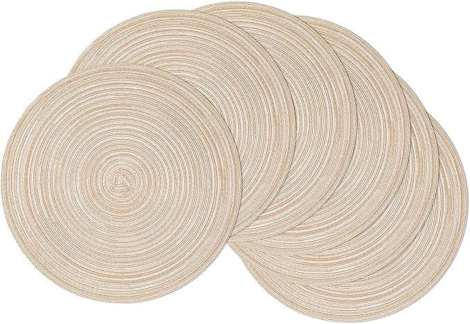 SHACOS 15 inch Round Placemats Set of 6, Cotton Polyester Woven Braided Place by SHACOS