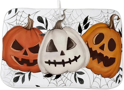 Halloween Dish Drying Mat for Kitchen Counter 18x24 Inch Pumpkins Spider Web by Unknown