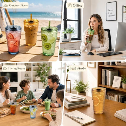 Glass Cups with Lids and Straws, Iced Coffee | 4pcs, leak-proof, - Image 9