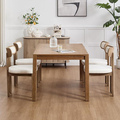 Beige Dining Chairs Set of 6, Mid Century Modern Linen Dining Room Chairs with Curved Back, Armless Kitchen Chairs for Living Room/Restaurant/Balcony/Bedroom/Home Desk/Task