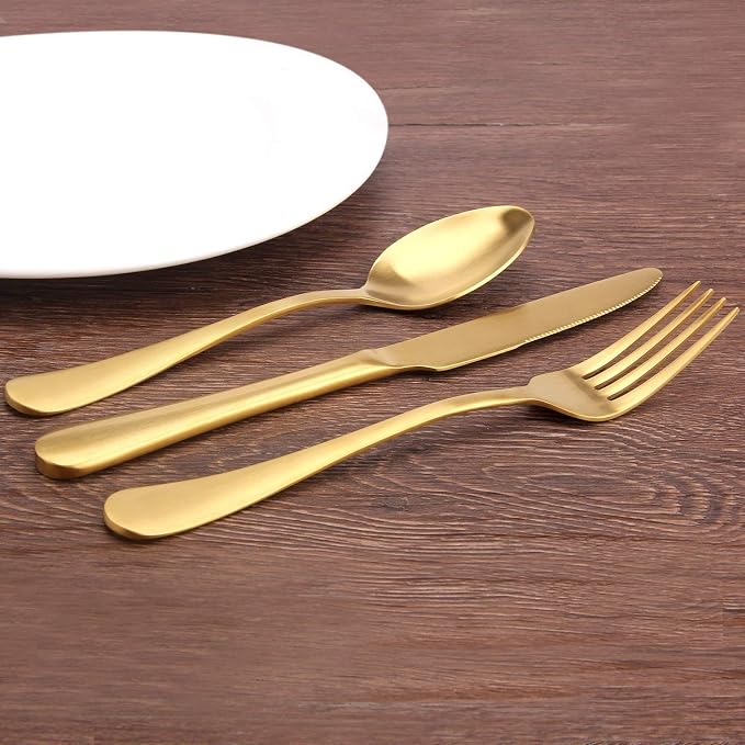 SHARECOOK Satin Finish 40-Piece Stainless Steel Flatware Set, Matte Gold - Image 5