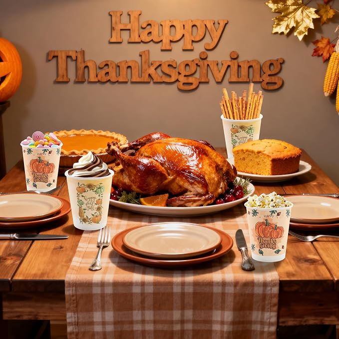 Tamone 100 PACK Thanksgiving Cups 9OZ Disposable Coffee Cups, Thanksgiving - Image 4