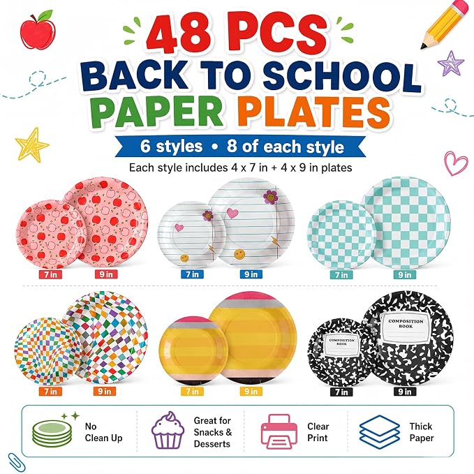 Havawish 48 Pcs Back to School Paper Plate 7 In/9 In First Day of School Theme - Image 3