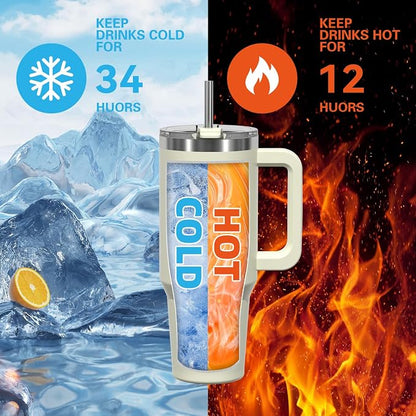 30 oz Tumbler with Handle, Tumbler with Lid and Straw, Double Wall Insulated - Image 2