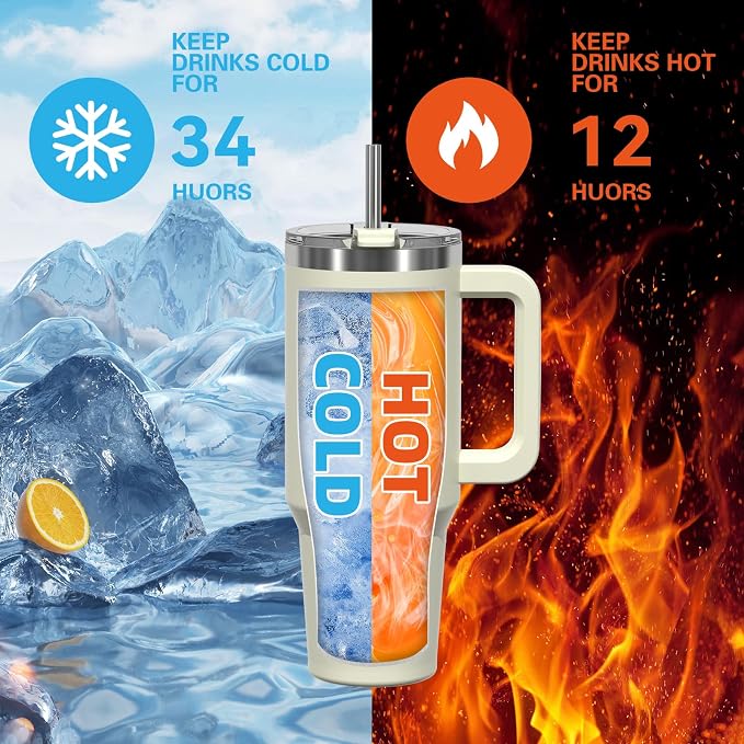 40 oz Tumbler with Handle, Tumbler with Lid and Straw, Double Wall Insulated - Image 2