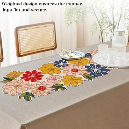 Yellow Red Beaded Table Runner, 13 x 36 | 85% glass beads, 15% polyester backing - Image 7