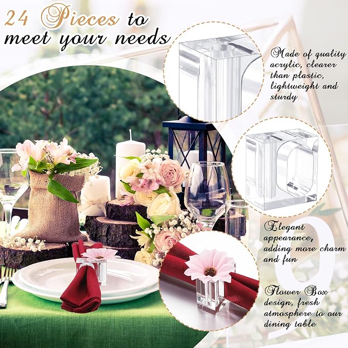24 Pcs Acrylic Napkin Rings Clear Napkin Holder Bulk - Image 3