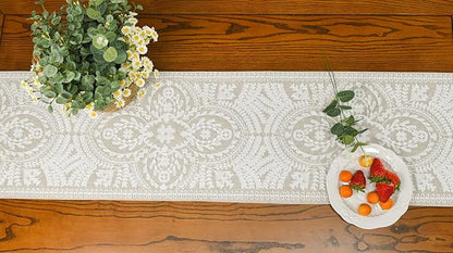 KEVA Boho Table Runner 110inches Long, Farmhouse Rustic Vintage White - Image 5