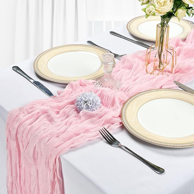 10 Pack 17 x 108 Inch Pink Table Runner Cheesecloth | Gauze Cheese Cloth - Image 4