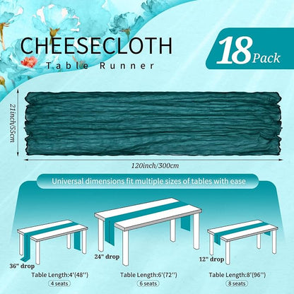 18 Pack Cheesecloth Table Runner 10FT Teal Table Runner Boho Gauze Cheese Cloth - Image 2