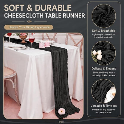 2 Pack Black Cheesecloth Table Runner 17x108 Inch Boho Rustic Semi Sheer Gauze - Image 4