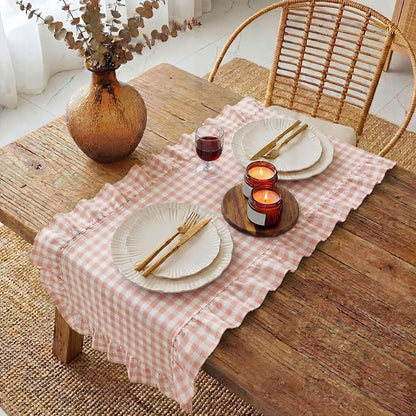 HunnmingRe 1 Pc Gingham Table Runner Light Pink, 118 X 13.8 Inch | Cotton - Image 3