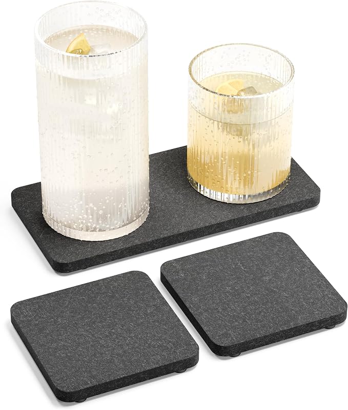 Fluxynara Felt Coasters for Drinks, Mixed Sizes, Charcoal Gray | 8 x 4 and 4 x by FLUXYNARA