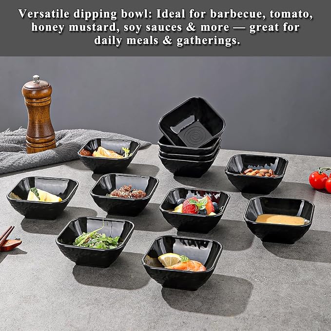 Berglander Dip Bowls Set 12pcs, 6 oz Black Plastic Dipping Bowls, Matte Stone - Image 5