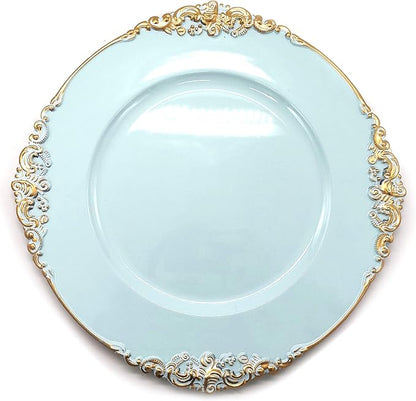 allgala 13-Inch 48-Pack Case Lot Heavy Quality Round Charger Plates-Floral Light Blue-HD80844