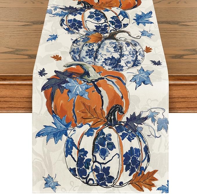 Artoid Mode 210 GSM Fall Table Runner 13x36 Inch Home Party Decor | Pumpkins by ArtoidMode