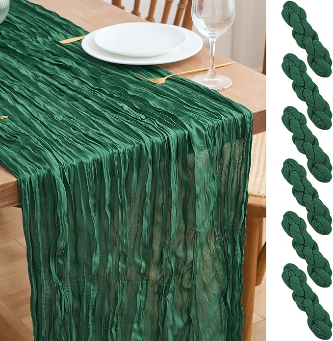 Asee'm 6pcs Emerald Green Cheesecloth Table Runner Christmas 10FT Rustic | Fall by Aseem