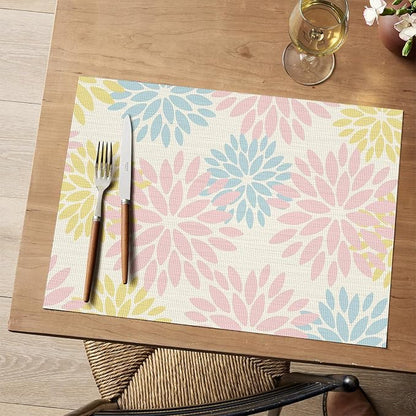 Artoid Mode Floral Vinyl Plastic Placemats Set of 4, 12x18 Inch Washable Non-Slip PVC Place Mats for Party Kitchen Dining Decor, Pink