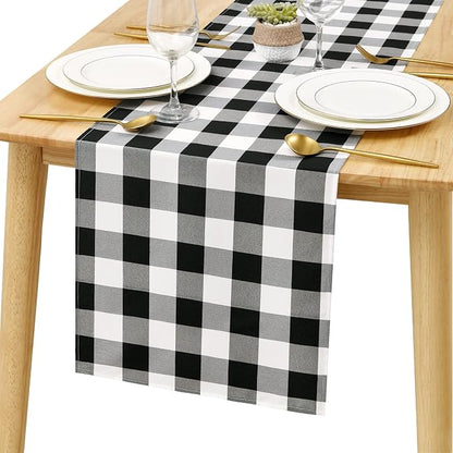 Buffalo Plaid Table Runner Black and White 14W x 72L, 1 Piece | Waterproof by Hiasan