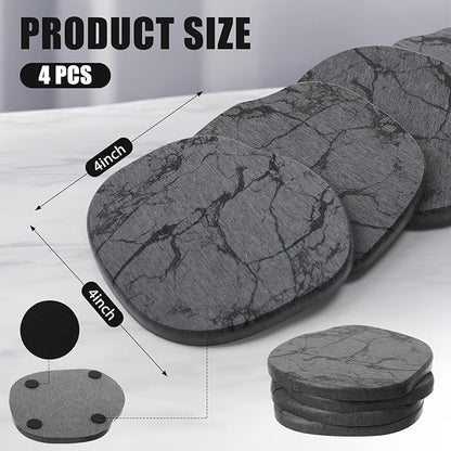 Diatomaceous Earth Coasters Set of 4，Cool Absorbent Quick-Dry Drink Coasters for Desks, Cute Modern Stone Design with Stylish White Aesthetic (4, Marble Grey)