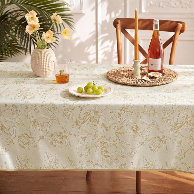 jinchan Yellow Floral Linen Square Table Cloth 50 x 50 Inch | Warm floral tones - Image 8