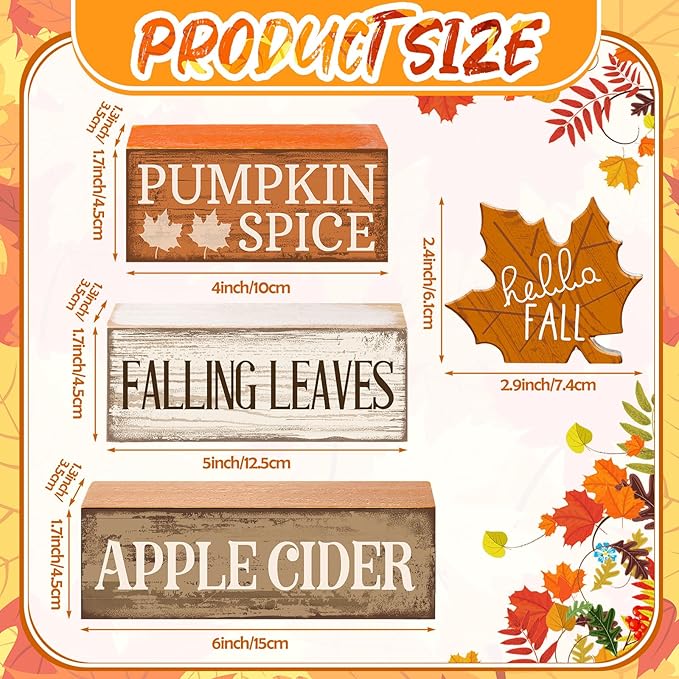 Moucuny 4 Pcs Fall Decor Wooden Maple Leaf Decoration Thanksgiving Tiered Tray - Image 2