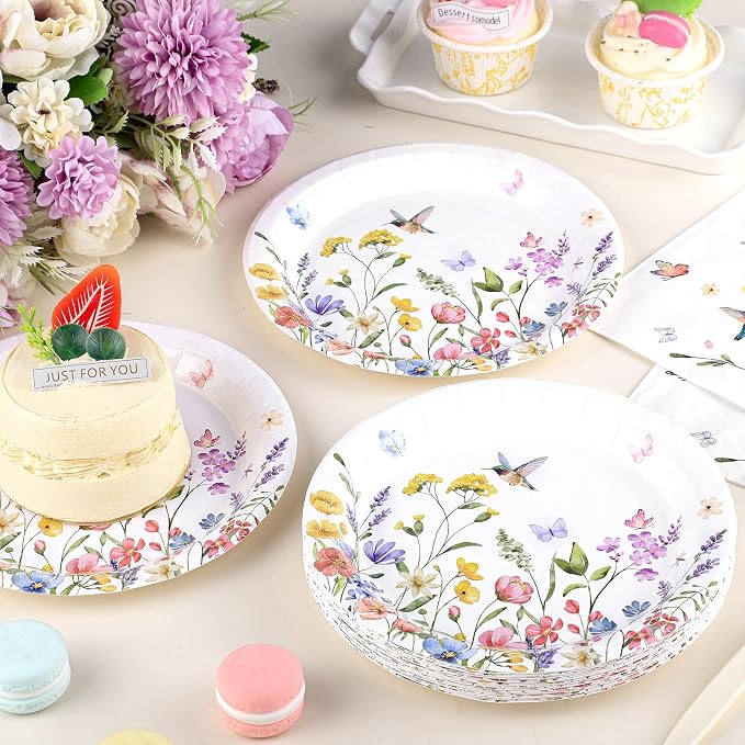 50 Pcs Wildflower Paper Plates and Napkins, Floral Party Decorations | 7 Inch - Image 2