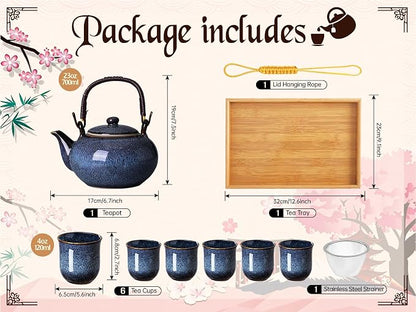 Traditional Japanese tea set, Kiln altered glaze Porcelain tea set - Image 6