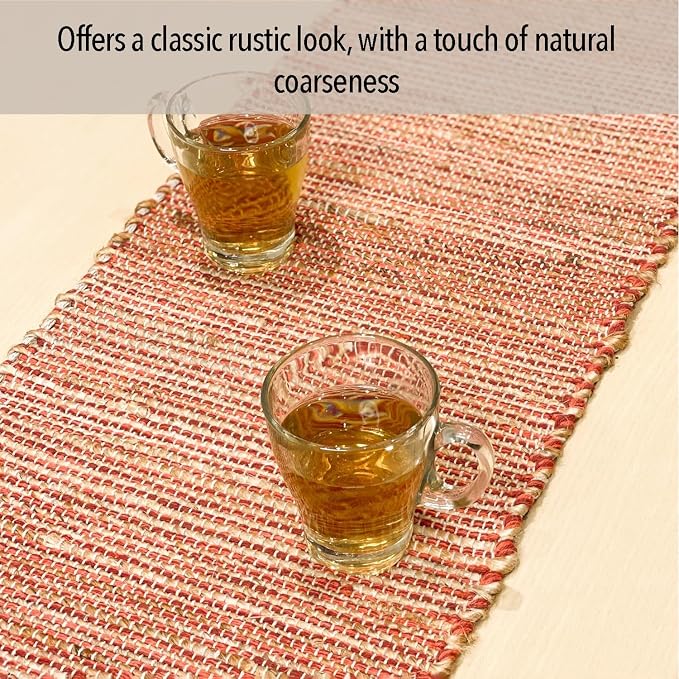 Natural Jute Table Runner, 13x48 Inch, Rust Orange | Vintage Boho Rustic Table - Image 5