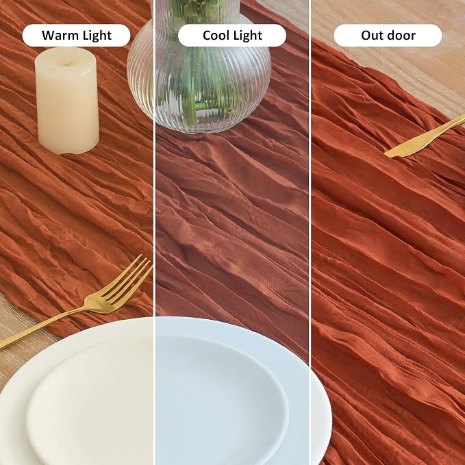 Asee'm 3pcs Terracotta Fall Cheesecloth Table Runner 10FT Boho Burnt Orange | - Image 8