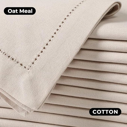Bedding Craft Cotton Linen Cloth Dinner Napkins Set of 12 – 18x18 Flax Oatmeal Hemstitched – Machine Washable Reusable Fabric Napkins for Weddings, Parties & Events