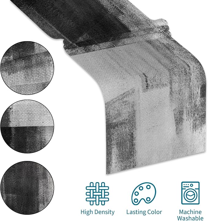Black Grey Table Runners Rustic Farmhouse Linen Table Runners Abstract Art - Image 5