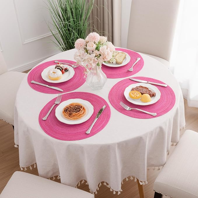 SHACOS Round Braided Placemats Set of 6 Cotton Polyester Woven Place Mats 15 - Image 8