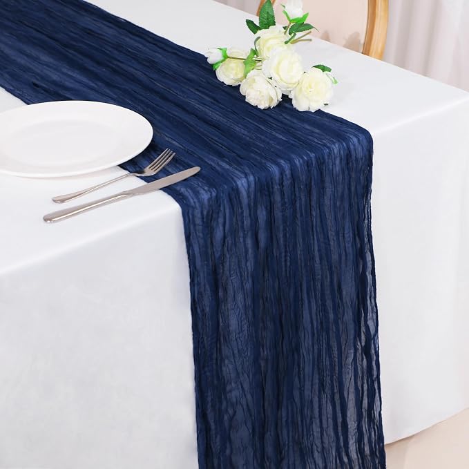 Snowkingdom 10 Ft Navy Blue Cheesecloth Table Runner, 120 inch Long Cheese - Image 2