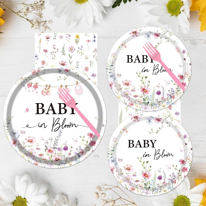 Rakuto Baby in Bloom Baby Shower Decorations Tableware Supplies, Wildflower - Image 5