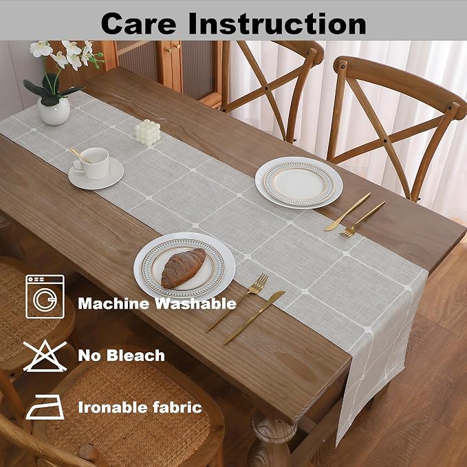 Gernaice Boho Table Runner, Modern Plaid Cotton Linen Farmhouse Table Runners - Image 5