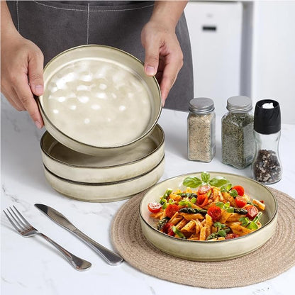 LIANYU Stoneware Pasta Bowls, 8.25’’ Large Bowl Sets of 4 | Round Shallow - Image 5