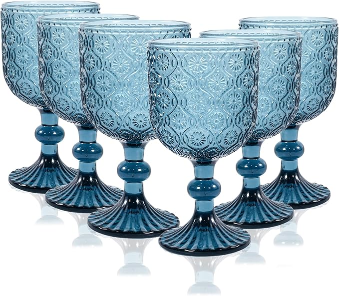 CHLJAR Colored Wine Glass Goblet Set of 6, 14 oz Blue Goblets Glassware by Unknown