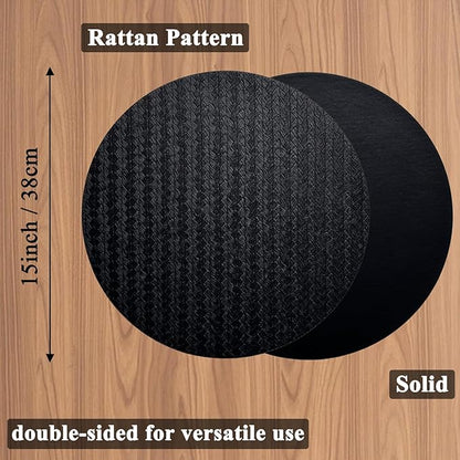 PIGCHCY Round 15" Water-Resistant Placemats Set of 6, Premium Faux Leather Placemats PVC Easy Clean Table Mats for Hotels Outdoor Dining, Wedding Decor (Black)