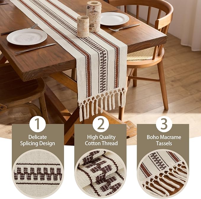 Baccessor Boho Macrame Table Runner, Terracotta Cotton Woven Table Runner - Image 8