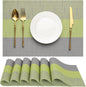 Placemats Set of 6, Vinyl Woven Place Mats Indoor Set of 6 Washable Wipeable PVC Table Mats Heat-Resistant Non Slip Placemat for Kitchen Dining Outdoor Table (Gray Grass Green, Set of 6)